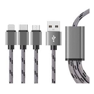 New Wave 1.2M 3-in-1 USB to Micro Type C Lightning Cable for Charging Only