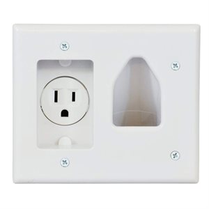 DataComm Low Voltage Cable Plate with Recessed Power (white)