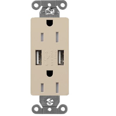 Lutron Satin Color 15A Duplex Receptacle w /  USB (taupe)